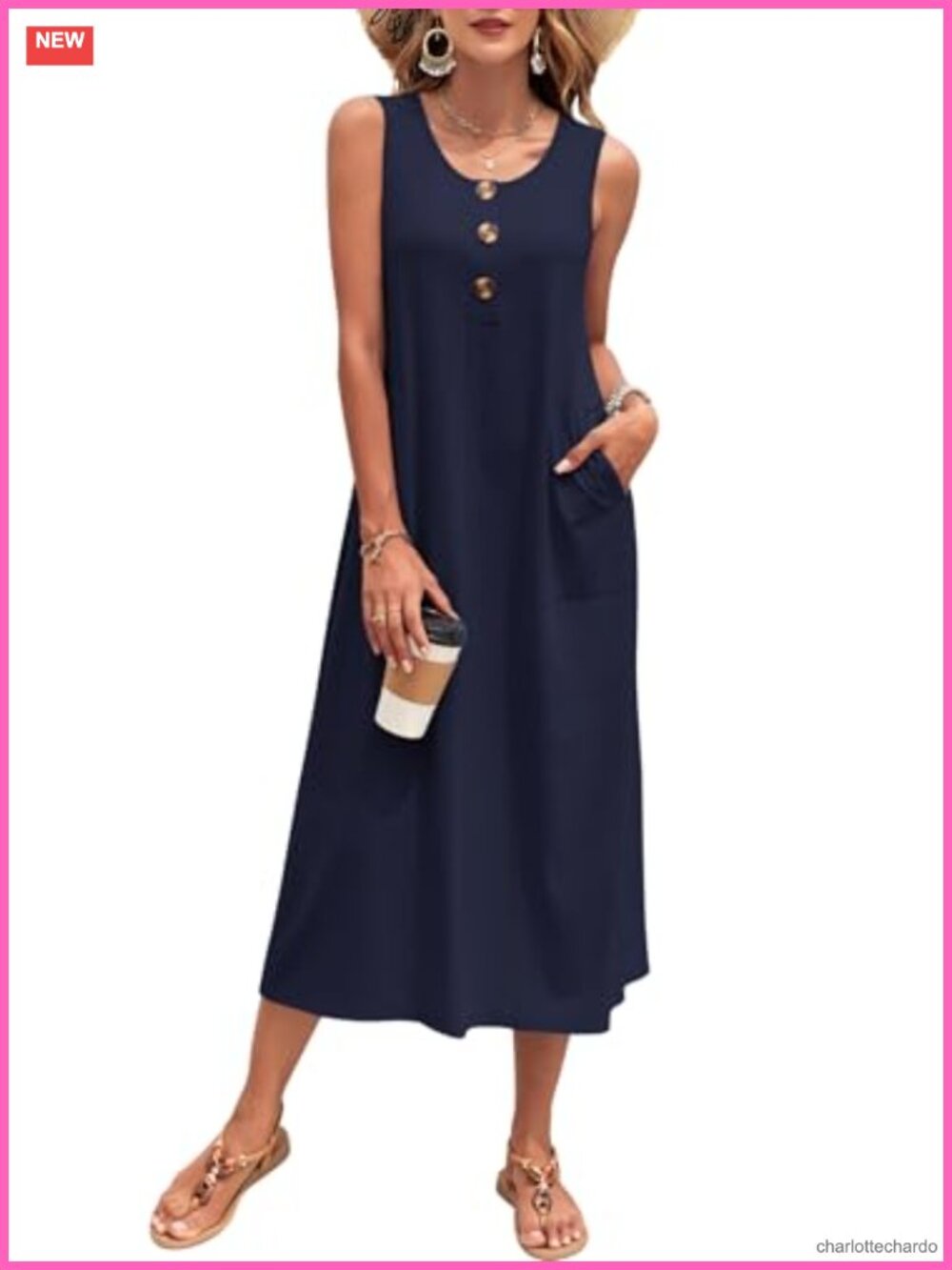 Summer Maxi Dress Sleeveless Loose Casual Sundress with Pockets